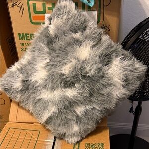 Gray and White Faux Fur Pillow